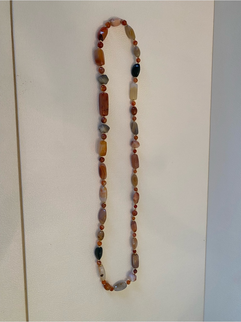 Vintage Mixed Brown & Cream Polished Agate “Beggar Beads” Necklace